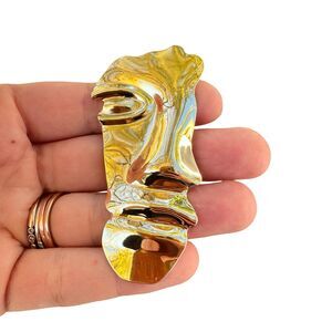 Vintage Jewelry Gold Tone Face Brooch Impressionist Pin